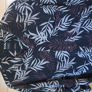 Haggar XL 100% Silk, Mens Shirt with Brown, Black, Gray Leaf Pattern